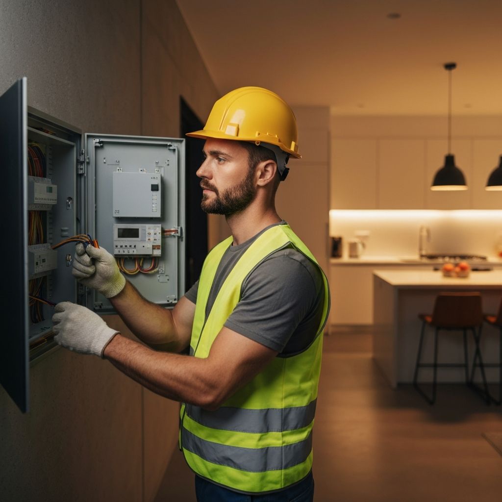 Professional electrician at work